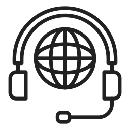 A white icon comprised of a gear icon and the world indicating the company's global manufacturing capabilities.