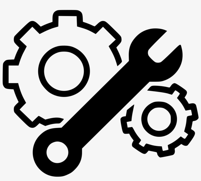 A white icon comprised of a gear icon and the world indicating the company's global manufacturing capabilities.